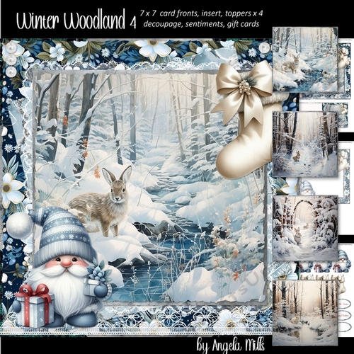 Winter Woodland 4: Rabbits 7 x 7 Card Mini Kit, 8 Sheets