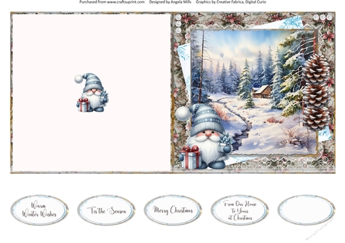 Winter Woodland 6: Snowy Cabin 5 x 5 Quick Cut & Fold Card with Sentiments