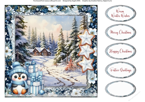 Winter Woodland 7: Snowy Cabin 8 x 8 Quick Card Front with Sentiments