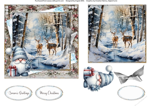 Winter Woodland 8: Deer 6 x 6 Card Front with Topper, Decoupage & Sentiments