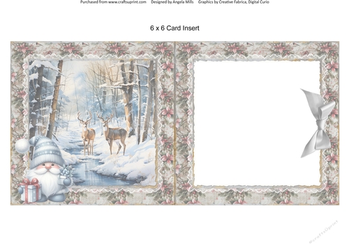 Winter Woodland 8: Deer 6 x 6 Card Insert with Pink/Taupe Floral Background