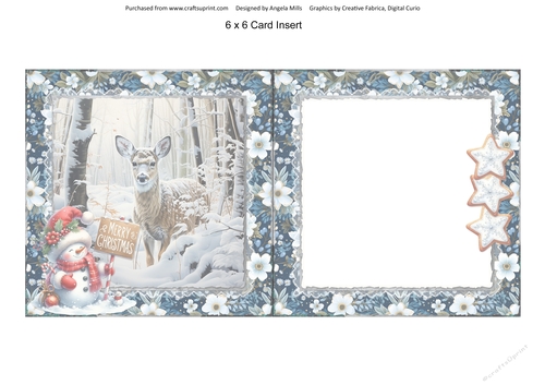 Winter Woodland 9: Deer 5 x 5 Card Insert with Blue Floral Background