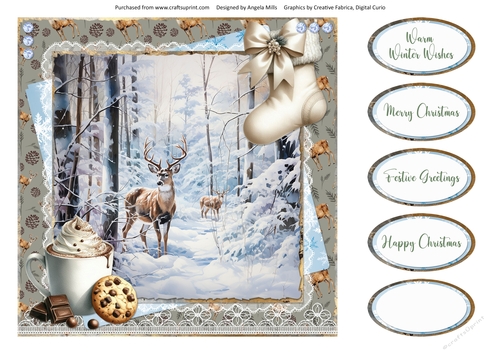 Winter Woodland 10: Deer 8 x 8 Quick Card Front with Sentiments