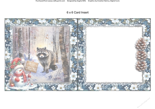 Winter Woodland 11: Raccoons 6 x 6 Card Insert with Blue Floral Background