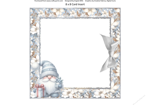 Winter Woodland 13: Winter Gnome 8 x 8 Card Insert with Blue & Ivory Floral Background