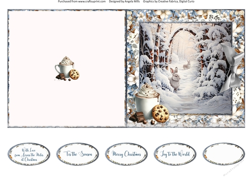 Winter Woodland 15: Snowy Rabbits 5 x 5 Quick Cut & Fold Card with Sentimeents
