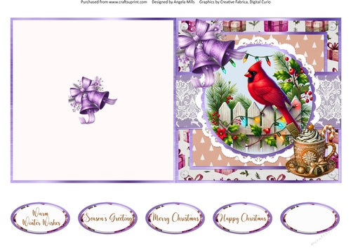 Christmas Robins & Cardinals 6: Garden Cardinal 5 x 5 Quick Cut & Fold Card with Sentiments