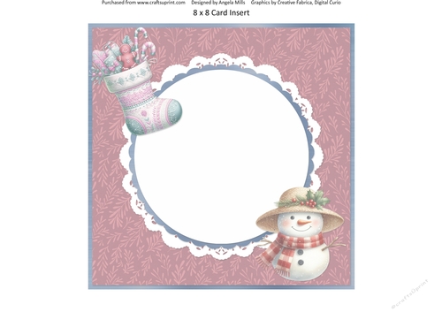 Christmas Robins & Cardinals 7:Cute Snowman & Stocking 8 x 8 Card Insert with Burgundy Leaves Background