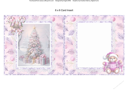 Home for Christmas 5: Christmas Tree 6 x 6 Card Insert with Lilac & Pink Winter Floral Background