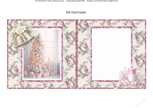 Home for Christmas 6: Christmas Tree 5 x 5 Card Insert with Ivory/Floral Robins Background