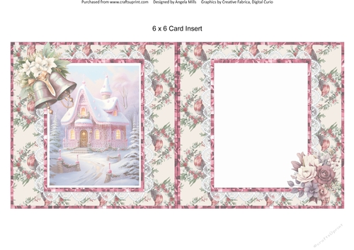 Home for Christmas 8: Snowy Cottage 6 x 6 Card Insert with Ivory & Red Robins Background