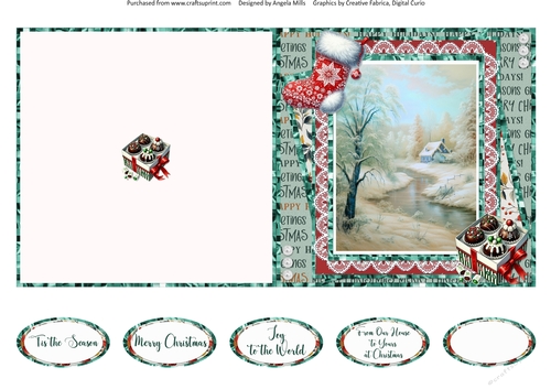 Home for Christmas 9: Watercolour Snowy Scene 5 x 5 Quick Cut & Fold Card with Sentiments