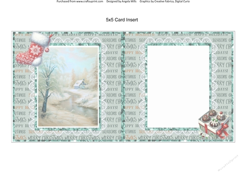 Home for Christmas 9: Watercolour Snowy Scene 5 x 5 Card Insert with Teal Text Backgroubd