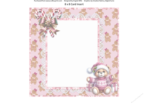 Home for Christmas 10: Candy Canes & Gingerbread Men 8 x 8 Card Insert with Pink Gingerbread Men Background