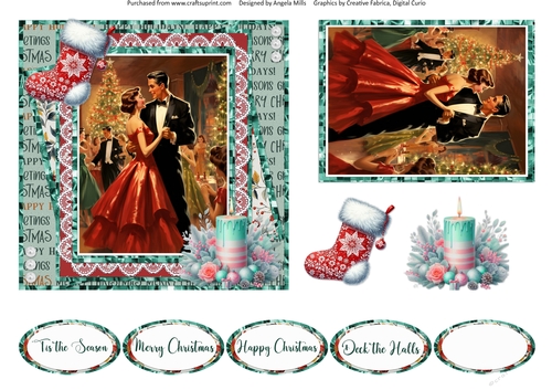 Home for Christmas 11: Christmas Party 6 x 6 Card Front with Topper, Decoupage & Sentiments