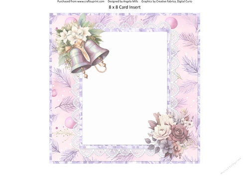 Home for Christmas 13: Floral Bells & Roses 8 x 8 Card Inser with Pink and Lilac Floral Background