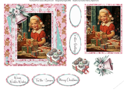 Home for Christmas 14: Christmas Morning 6 x 6 Card Front with Topper, Decoupage & Sentiments