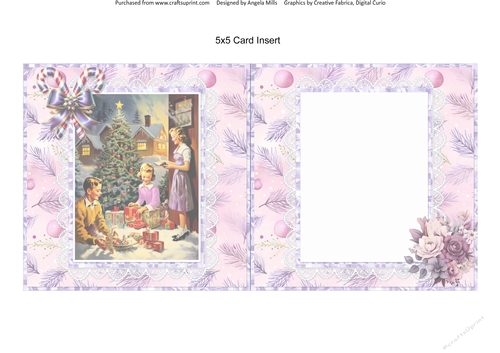 Home for Christmas 15: Christmas Morning 5 x 5 Card Insert with Pink & Lilac Winter Floral Background