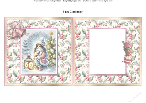 Christmas Eve 5: Make a Wish 6 x 6 Card Insert with Pink/Green Holly Berries Background