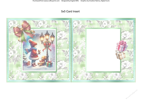 Christmas Eve 6: Make a Wish 5 x 5 Card Insert with Green & White Winter Floral Background