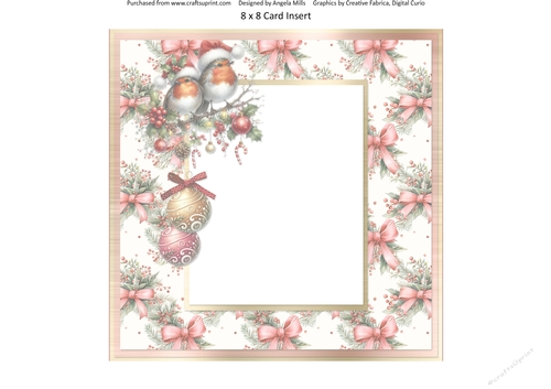 Christmas Eve 7: Festive Robins & Baubles 8 x 8 Card Insert with Pink & Green Bows Background