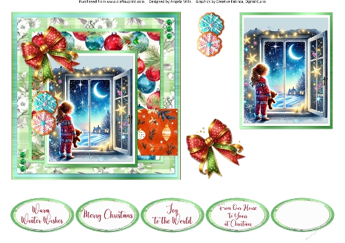 Christmas Eve 8: Waiting for Santa 6 x 6 Card Front with Topper, Decoupage and Sentiments