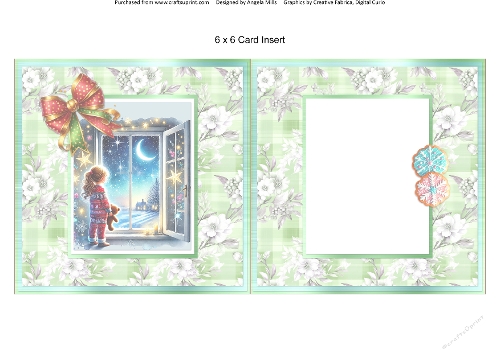 Christmas Eve 8: Waiting for Santa 6 x 6 Card Insert with Green & White Floral Background 