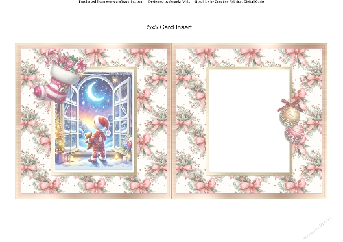 Christmas Eve 9: Waiting for Santa 5 x 5 Card Insert with Floral Bows Background