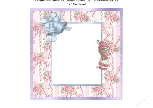 Christmas Eve 10: Bells & Cupcakes 8 x 8 Card Insert with Pink Stripes & Candy Canes Background
