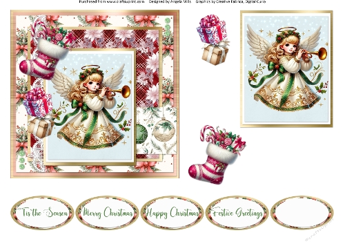Christmas Eve 11: Christmas Angel 6 x 6 Card Front with Topper, Decoupage & Sentiments