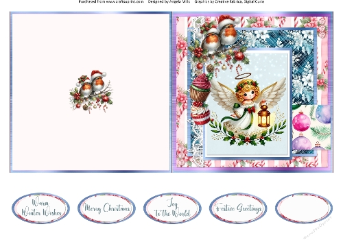 Christmas Eve 12: Christmas Angel 5 x 5 Cut & Fold Card with Sentiments