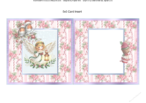 Christmas Eve 12: Christmas Angel 5 x 5 Card nsert with Pink Stripes & Candy Canes Background