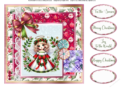 Christmas Eve 13: Holly Wreath Angel 8 x 8 Quick Card Front with Sentiments