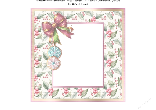 Christmas Eve 13: Bow & Cookies 8 x 8 Card Insert with Green & Pink Holly Berries Background