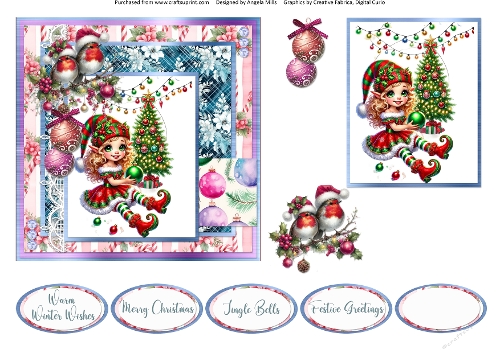 Christmas Eve 14: Elfie Girl 6 x 6 Card Front with Topper, Decoupage and Sentiments