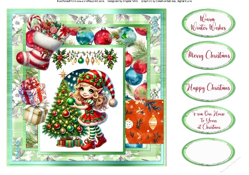 Christmas Eve 16: Elfie Girl 8 x 8 Quick Card Front with Sentiments