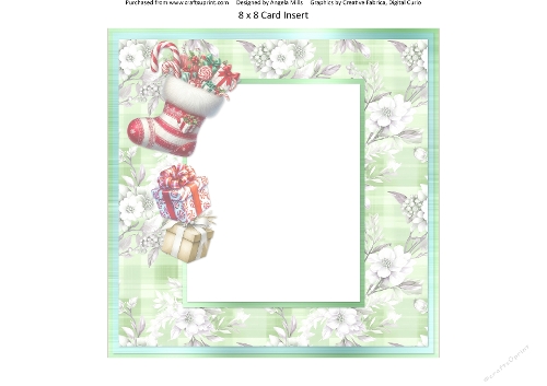 Christmas Eve 16: Christmas Stocking & Gifts 8 x 8 Card Insert with Green/White Floral Background