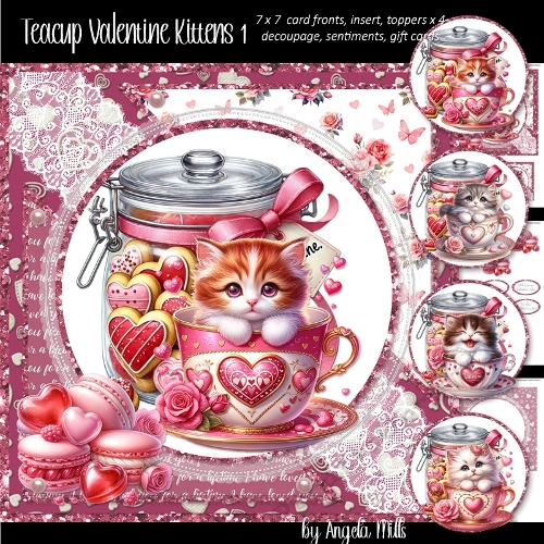 Teacup Valentines Kittens 1: 7 x 7 Card Mini Kit, 6 A4 Sheets