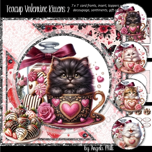 Teacup Valentines Kittens 2: 7 x 7 Card Mini Kit, 6 A4 Sheets