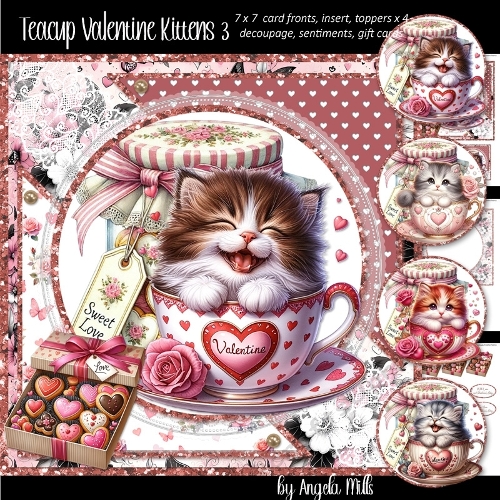 Teacup Valentines Kittens 3: 7 x 7 Card Mini Kit, 6 A4 Sheets