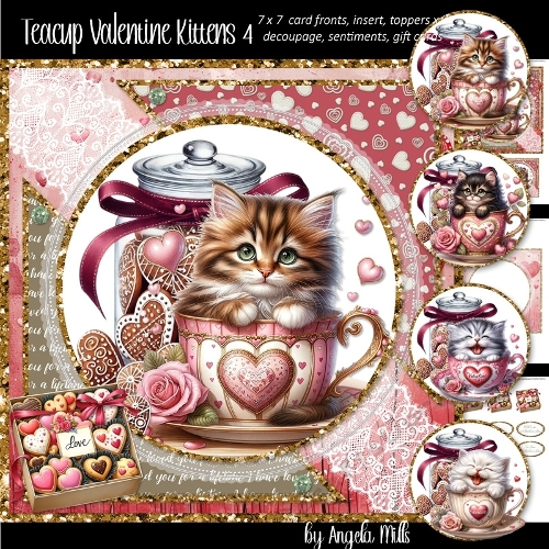 Teacup Valentines Kittens 4: 7 x 7 Card Mini Kit, 6 A4 Sheets