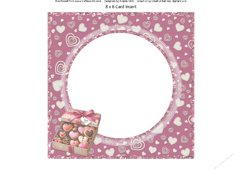 Teacup Valentines Kittens 10: 8 x 8 Card Insert with Pink & Ivory Hearts Background