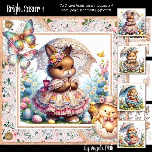 Bright Easter 1: Lace Parasol Bunny 7 x 7 Card Mini Kit, 6 A4 Sheets