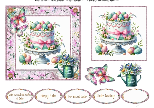 Bright Easter 11: Easter Egg Cake 6 x 6 Card Front with Topper, Decoupage & Sentiments