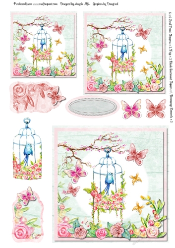 Birdcage Decoupage 6 x 6 Card Front with Toppers