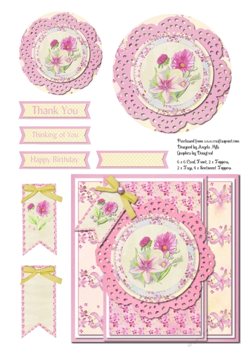 A4 Lily and Doily 6 x 6 Pink/Yellow Card Front with Toppers, Tags and Sentiments