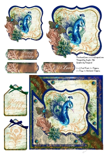A4 Peacock 6 x 6 Card Front and Topper Sheet