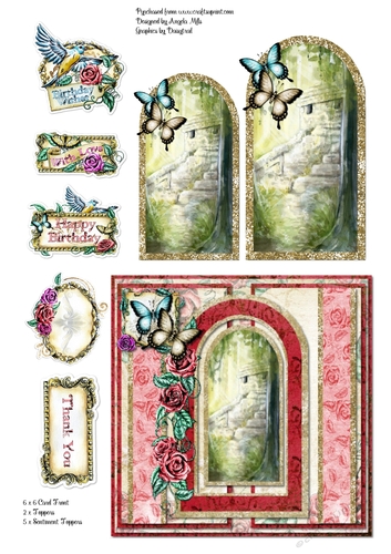 A4 Roses 6 x 6 Card Front and Toppers Sheet Red/Cream