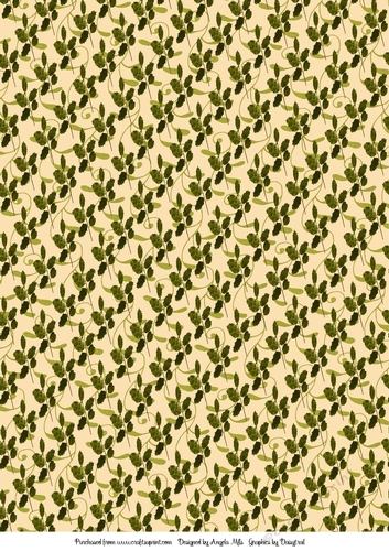 A4 Christmas Background Paper Holly Green/Cream