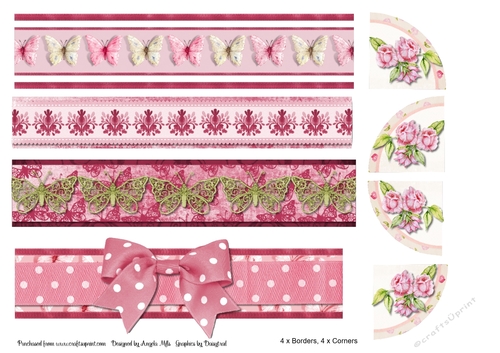 A4 Butterflies & Bow Borders and Corners,Pink/Cream
